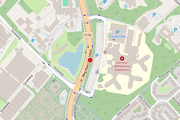 Brandweer-melding op Weg door Jonkerbos, Nijmegen op 6 juli, kaart-overzicht