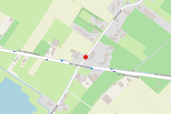 Brandweer-melding op Geerstraat, Winssen op 4 augustus, kaart-overzicht