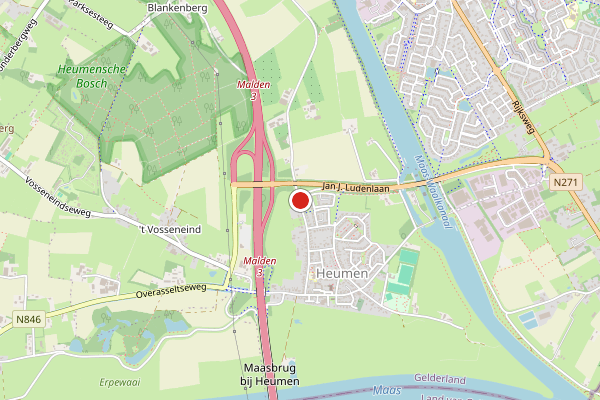 Brandweer-melding op bosknooppunt 225, Heumen op 5 augustus, kaart-overzicht