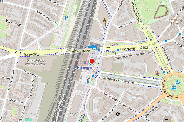 Brandweer-melding op Stationsplein, Nijmegen op 12 juni, kaart-overzicht