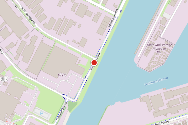 Brandweer-melding op Westkanaaldijk, Nijmegen op 14 juni, kaart-overzicht