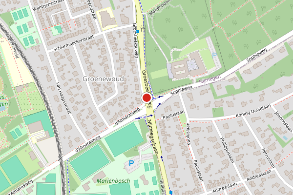 Brandweer-melding op Groesbeekseweg, Nijmegen op 15 juni, kaart-overzicht