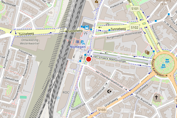 Brandweer-melding op Stationsplein, Nijmegen op 17 juni, kaart-overzicht