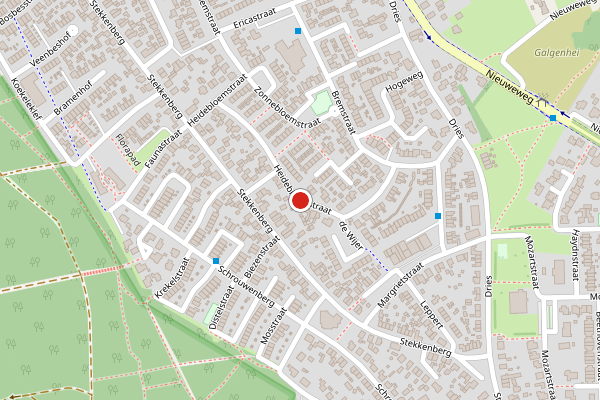 Brandweer-melding op Heidebloemstraat, Groesbeek op 19 juni, kaart-overzicht
