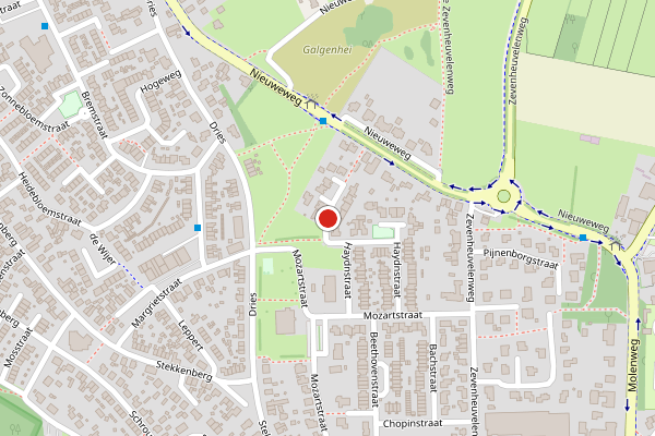 Brandweer-melding op Schubertstraat, Groesbeek op 21 juni, kaart-overzicht