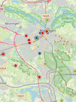 Kaart laatste meldingen P2000 Nijmegen